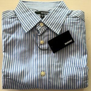 Murano L/S blue/white dress shirt, 100% cotton, size M